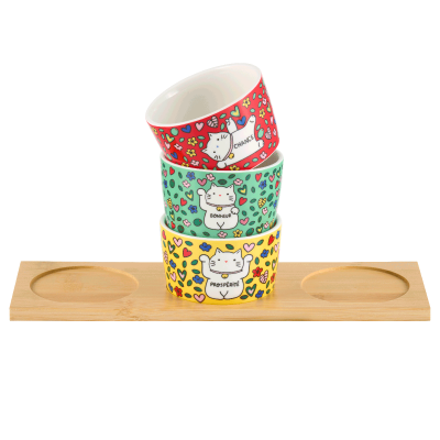 Ravier (set de 3 + plateau) Chat bonheur