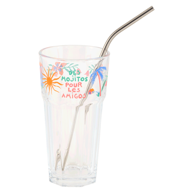 Set de 2 verres (+ 2 pailles en inox) Mojito des amigos