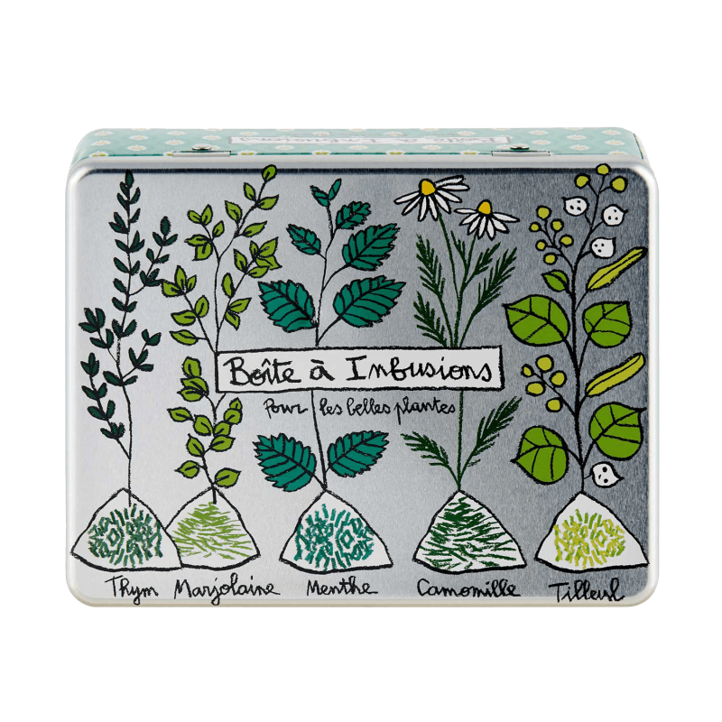 Boîtes à thé métallique Boîte à Tisanes (compartimentée) Infusions pour les belles plantes P005-M024600-AD-141