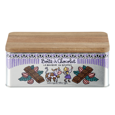 Boîtes métal cuisine Boite à chocolat avec couvercle en bois Bonheur en barres P005-MB10050