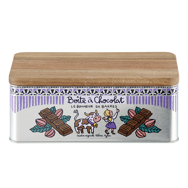 Boîtes métal cuisine Boite à chocolat avec couvercle en bois Bonheur en barres P005-MB10050