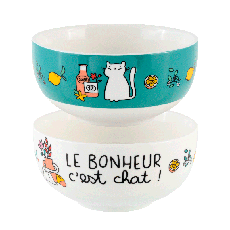 Bol Set de 2 bol Le bonheur c'est chat P058-C154665-AM-14