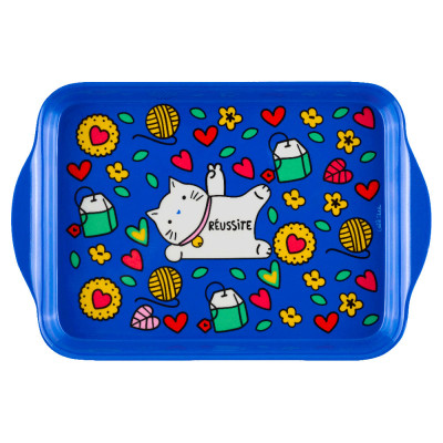 Plateau Chat bonheur bleu