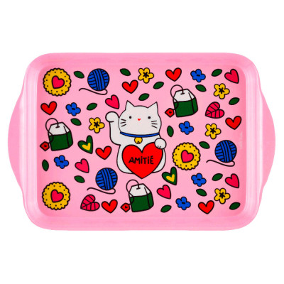Plateau Chat bonheur rose