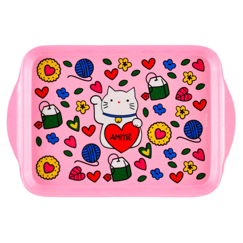 Plateau Chat bonheur rose