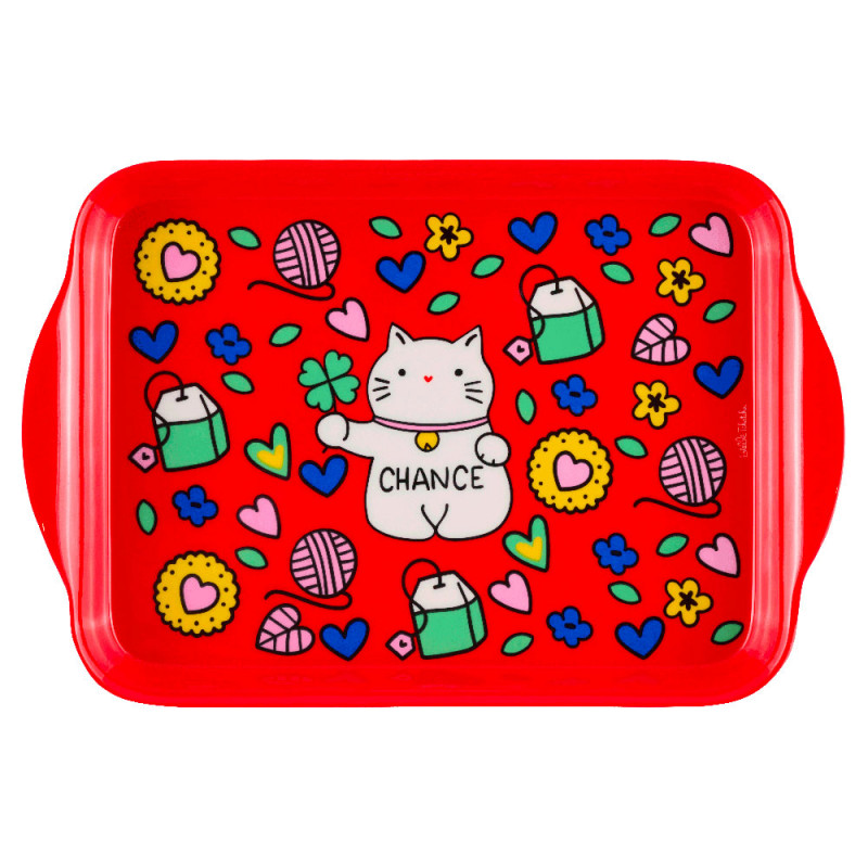 Plateau Chat bonheur rouge