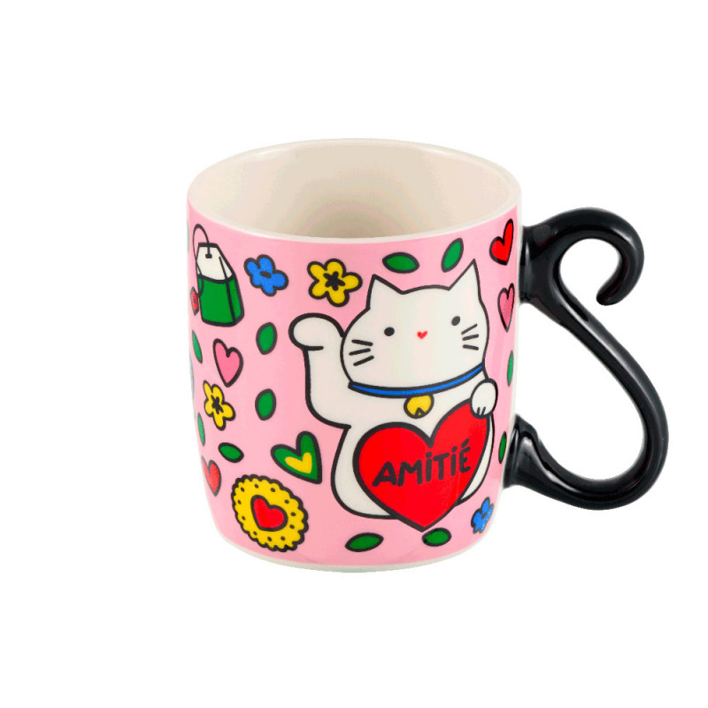 Mug Chat bonheur rose