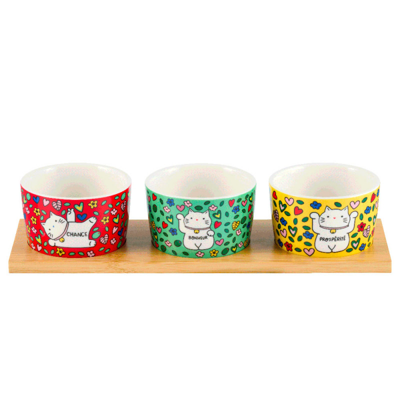 Ravier (set de 3 + plateau) Chat bonheur