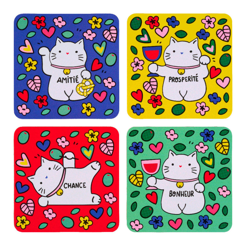 Dessous de verre (set de 4) Chat bonheur