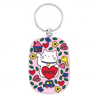 Porte-clé Chat bonheur rose