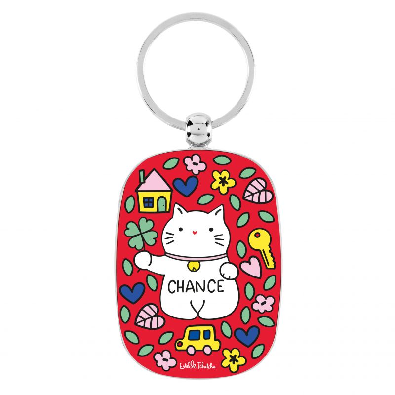 Porte-clé Chat bonheur rouge