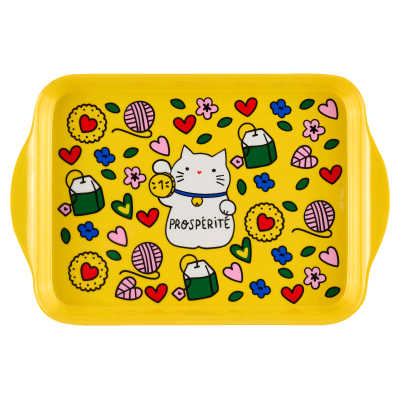 Plateau Chat bonheur jaune