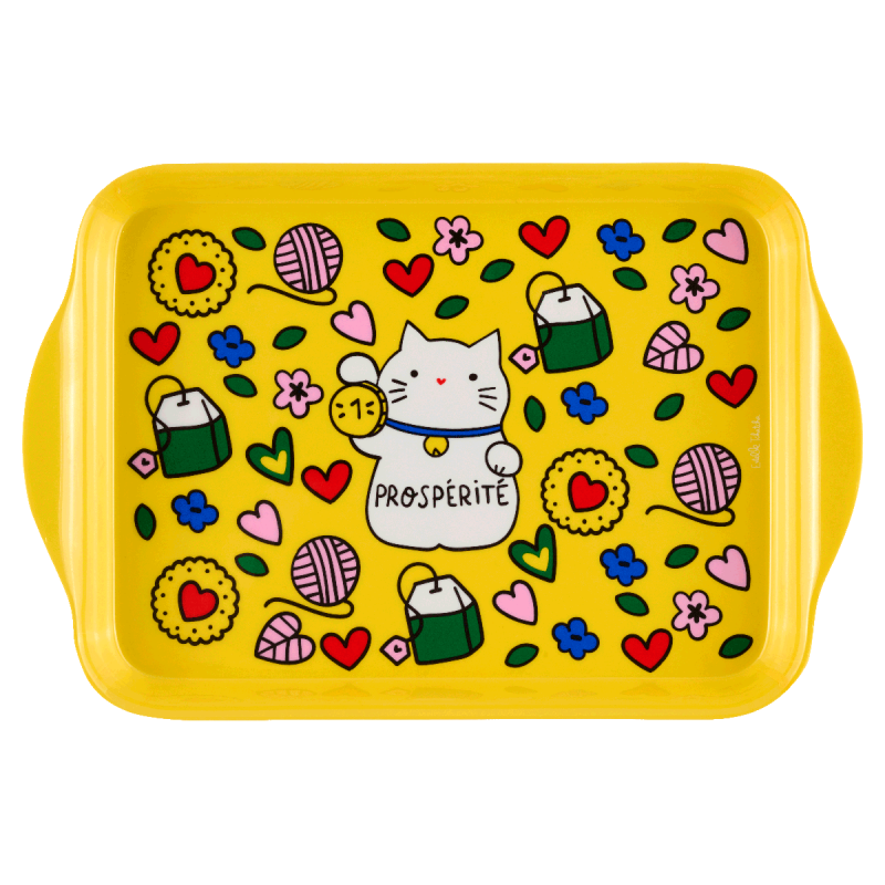 Plateau Chat bonheur jaune