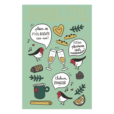 Carte double (+ enveloppe) Joyeuses fêtes tchin P100-P230295  Idées Cadeaux