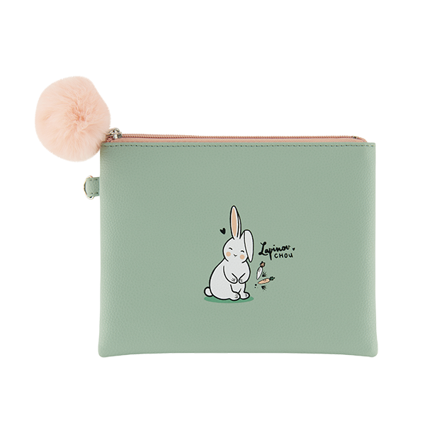 Une jolie trousse aux couleurs pastel, avec une illustration de lapin, que vos enfants adoreront 
